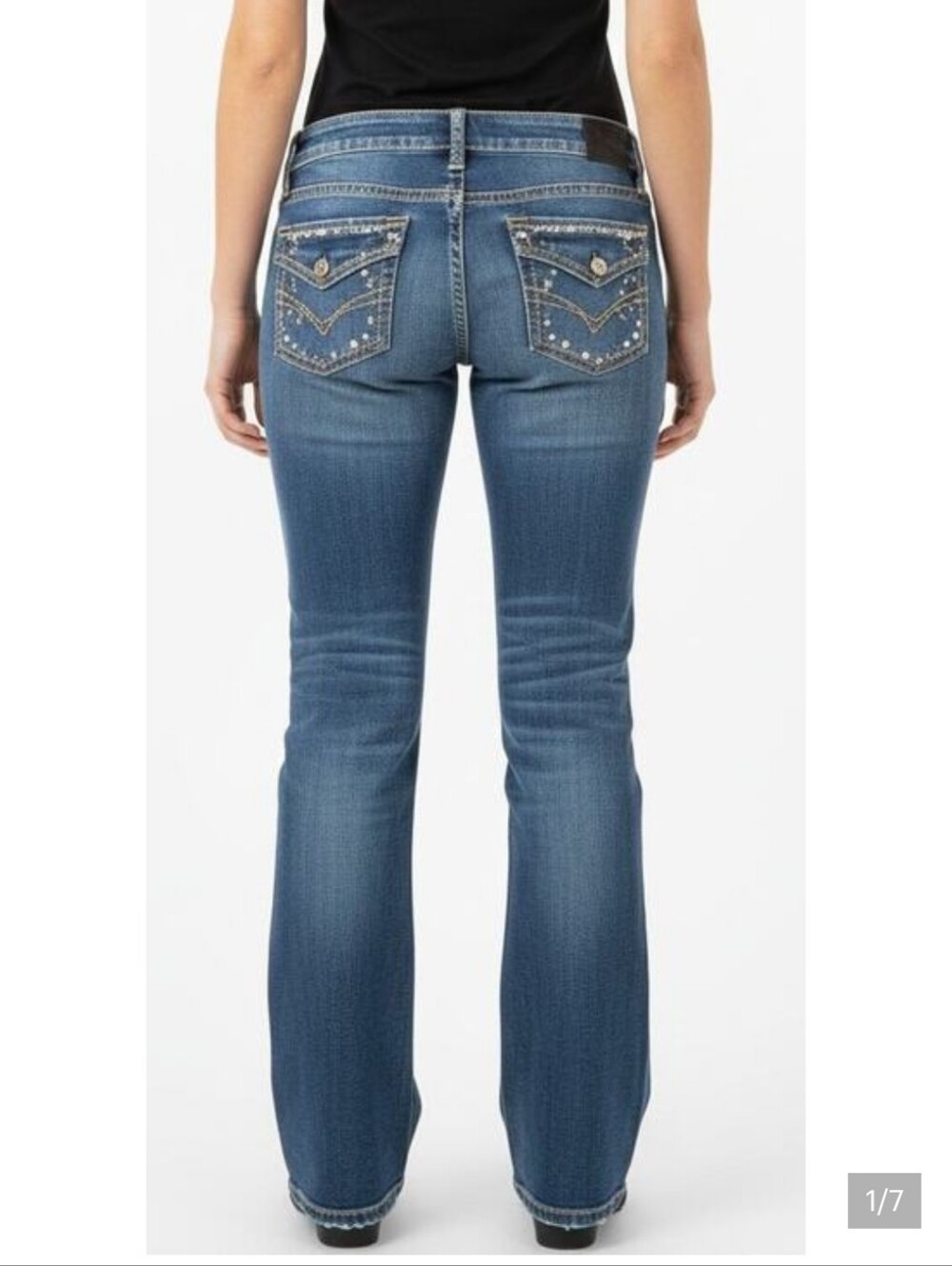 Silver Suki Mid Rise Slim Bootcut Embellished Pockets Cotton Stretch, Women 31